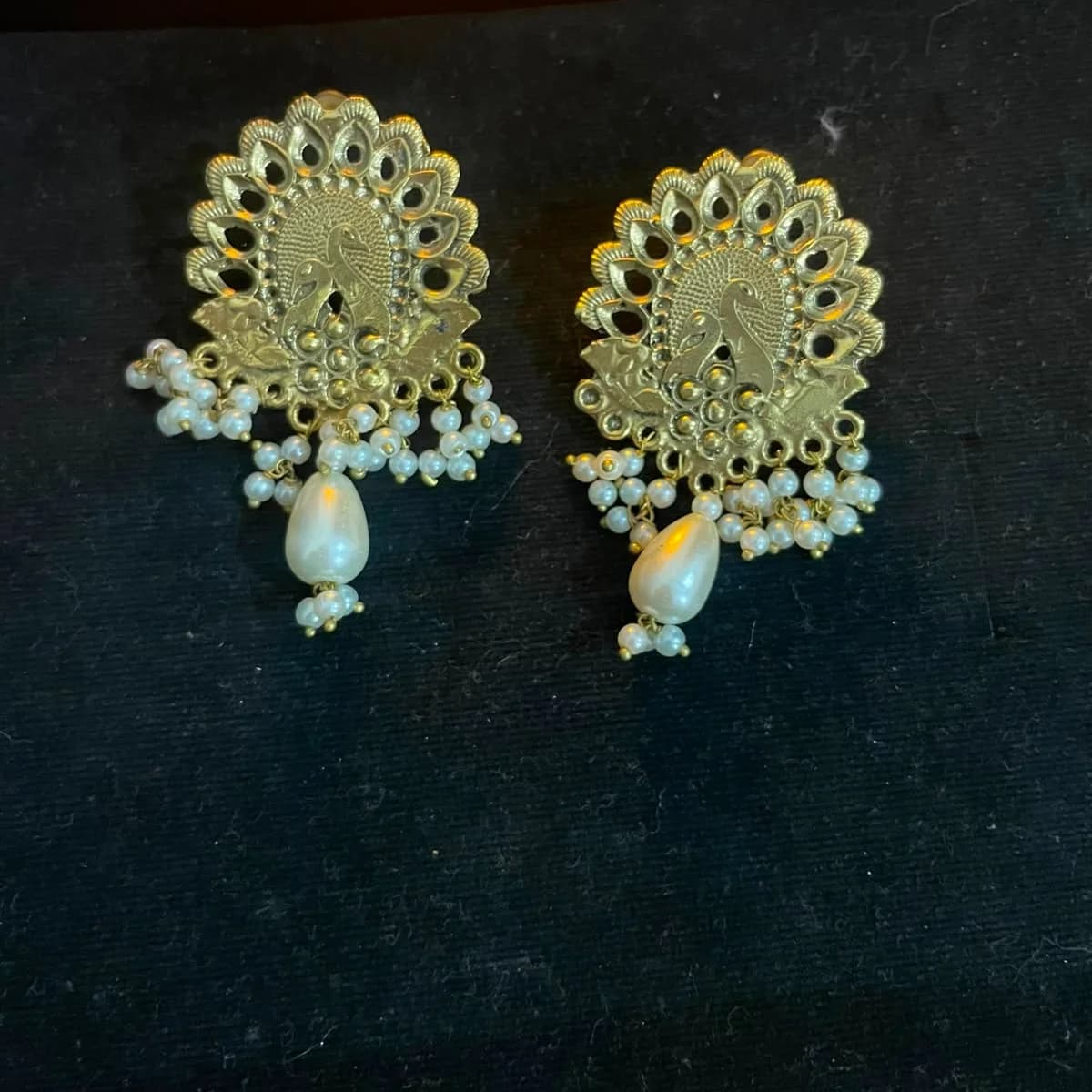 Antique Gold Peacock Pearl Studs
