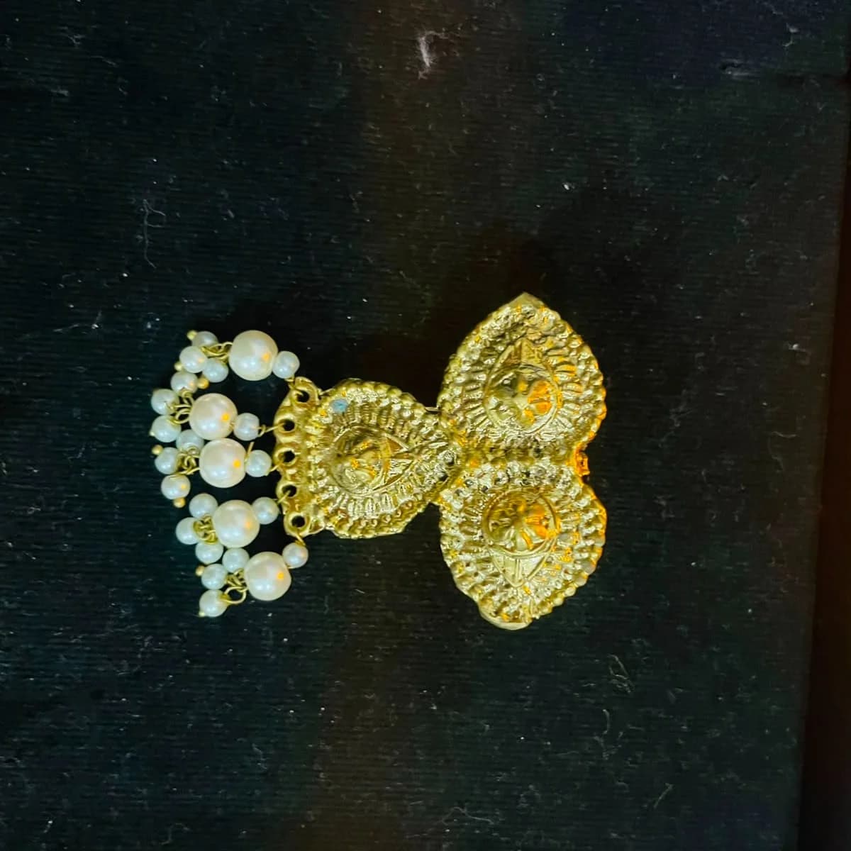 Antique Gold Floral Pearl Tassel Ring