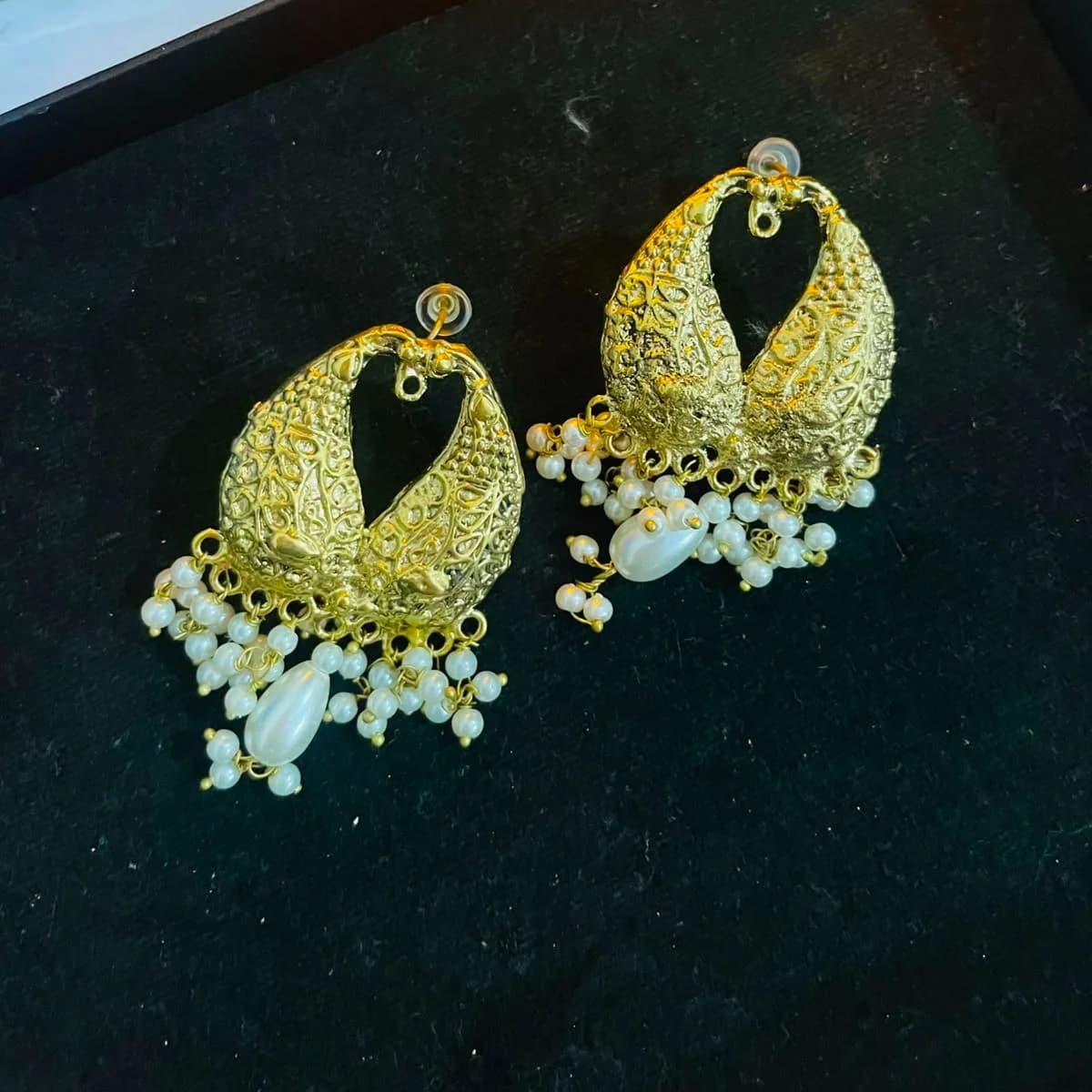 Antique Gold Chandbali Pearl Drop Earrings